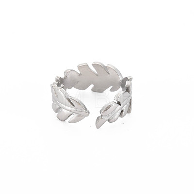 304 Stainless Steel Leaf Wrap Open Cuff Ring for Women RJEW-S405-185P-1