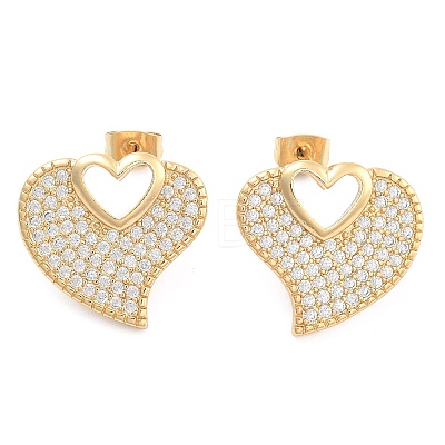 Brass Micro Pave Clear Cubic Zirconia Stud Earrings EJEW-U005-12A-G-1