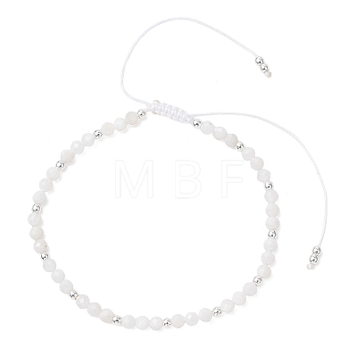 Natural Moonstone &  Electroplate Non-magnetic Synthetic HematiteRound Bead Braided Beaded Bracelets for Women BJEW-JB13434-03-1