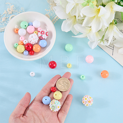 5Pcs 5 Colors Round Luminous Polymer Clay Rhinestone Flower Beads & 28Pcs 14 Styles Opaque Acrylic Beads Findings Kits DIY-PA0001-98-1