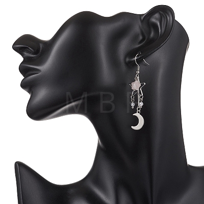 Moon Natural Rose Quartz Dangle Earrings EJEW-JE06776-02-1