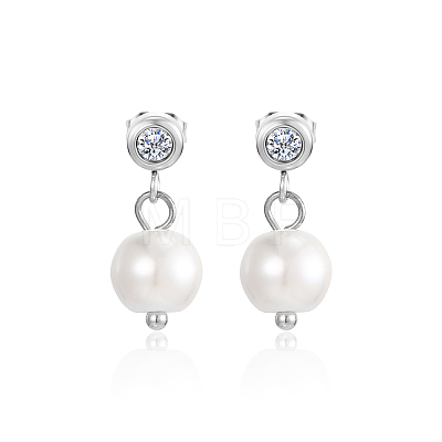 Stainless Steel Dangle Earrings with Freshwater Pearls for Women TB1233-2-1