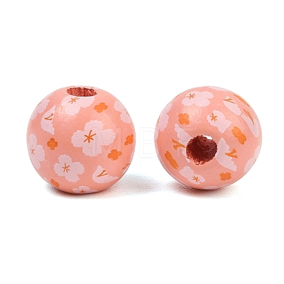 Printed Wood European Beads WOOD-G029-06F-1