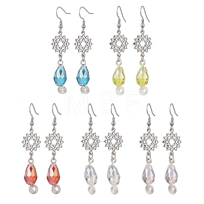 Teardrop with Flower Alloy Glass Dangle Earrings EJEW-JE06819-1