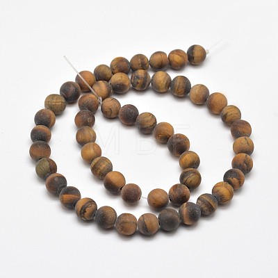 Frosted Natural Tiger Eye Round Bead Strands X-G-E262-02-8mm-1