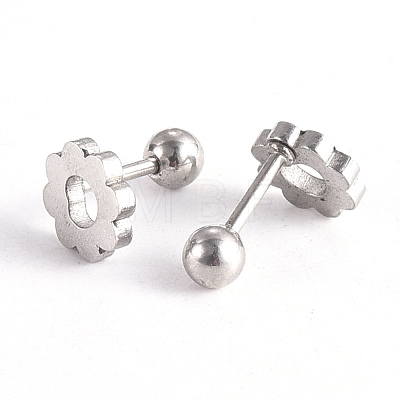 201 Stainless Steel Flower Barbell Cartilage Earrings EJEW-R147-07-1
