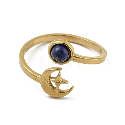 304 Stainless Steel with Natural Lapis Lazuli Ring RJEW-Z031-01D-01-1