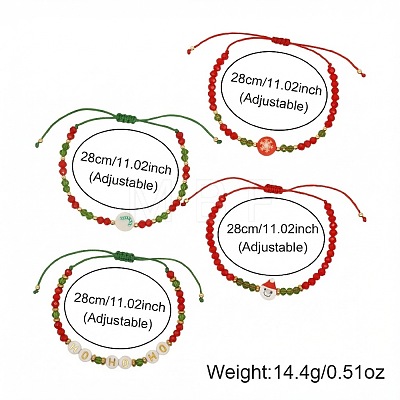 4Pcs Christmas Glass & Plastic Beaded Adjustable Bracelet Set for Women YO6300-1