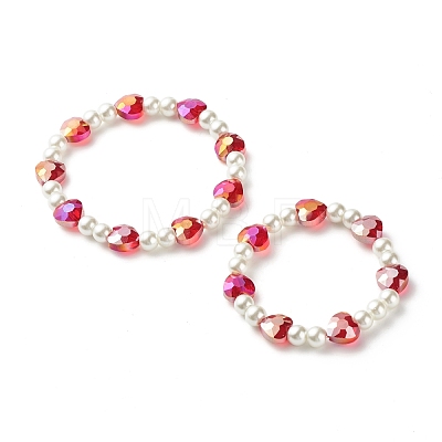 Sparkling Heart Glass Beads Stretch Bracelets Set for Children and Parent BJEW-JB07185-1