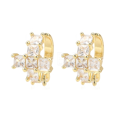 Brass Micro Pave Clear Cubic Zirconia Cross Cuff Earrings EJEW-F400-19G-1