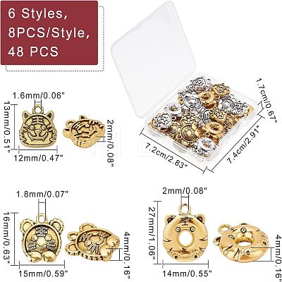 SUPERFINDINGS 48Pcs 6 Style Tibetan Style Alloy Pendants TIBEP-FH0001-19-1