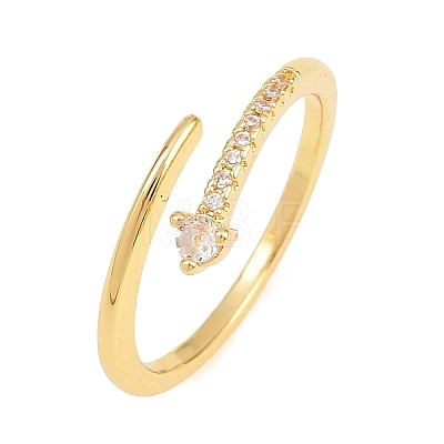 Brass Micro Pave Clear Cubic Zirconia Cuff Open Rings for Women RJEW-T032-01B-G-1