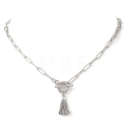 Alloy Tassel Pendant 304 Stainless Steel Paperclip Chain OT Necklaces NJEW-JN05879-1
