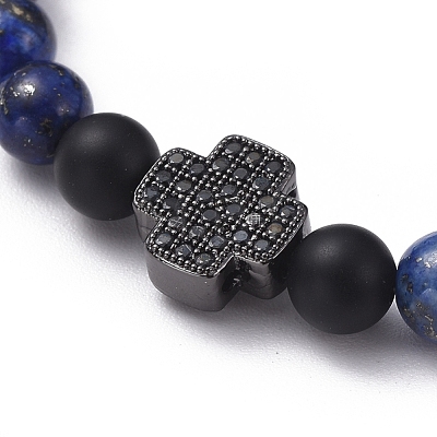 Natural Lapis Lazuli(Dyed) Beaded Stretch Bracelets BJEW-JB05026-02-1