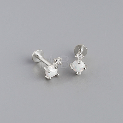 925 Sterling Silver Micro Pave Clear Cubic Zirconia with Synthetic Opal Cartilage Earrings FS-WG3DFDB-03-1