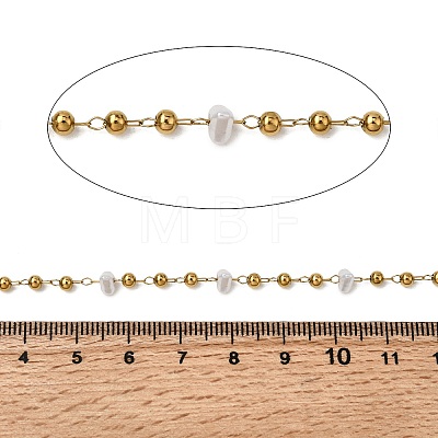 Handmade 304 Stainless Steel ABS Plastic Pearl Beaded Oval Link Chains CHS-L032-01G-03-1