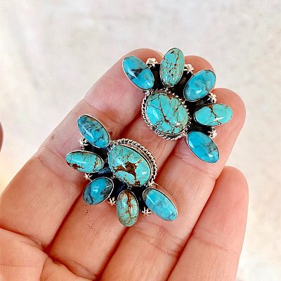 Bohemian Style Flower Alloy & Synthetic Turquoise Stud Earrings FS-WG437DA-01-1