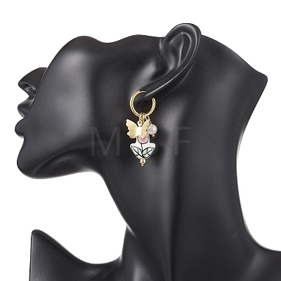 Flower with Butterfly 304 Stainless Steel Hoop Earrings EJEW-JE06749-02-1