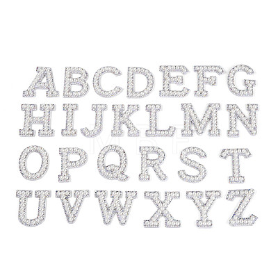 26Pcs ABS Plastic Imitation Pearl & Rhinestone & Cloth Letter Cabochons PATC-T001-01B-1