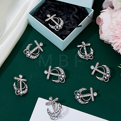 8Pcs Anchor Alloy Rhinestone Lapel Pins for Backpack Clothes JEWB-DC0006-46B-1