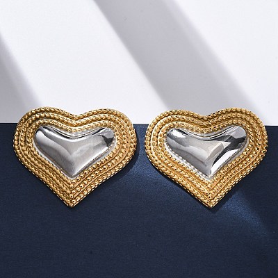 304 Stainless Steel Two Tone Stud Earrings EJEW-Z109-05GP-01-1
