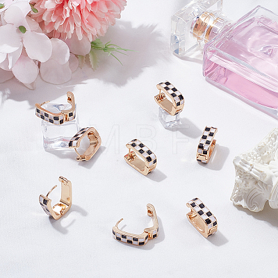 4 Pairs Rectangle with Tartan Pattern Alloy Enamel Hoop Earrings EJEW-SC0002-26D-1