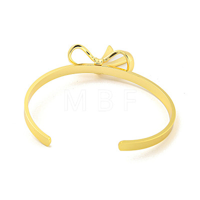 Bowknot Rack Plating Brass Open Cuff Bangles for Women BJEW-P322-06A-G-1