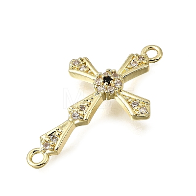 Religion Brass Micro Pave Clear Cubic Zirconia Connector Charms KK-G602-07G-09-1