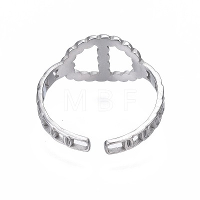 304 Stainless Steel Oval Open Cuff Ring RJEW-T023-09P-1