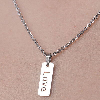 201 Stainless Steel Hollow Word Love Pendant Necklace NJEW-OY001-26-1