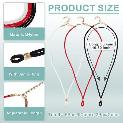 6Pcs 3 Colors 3MM Nylon Braided Cord Necklace Making AJEW-TA00058-1