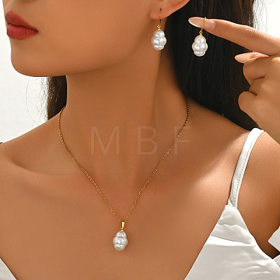 Oval Plastic Imitation Pearl Earrings & Pendant Necklaces Sets for Women XB7297-1