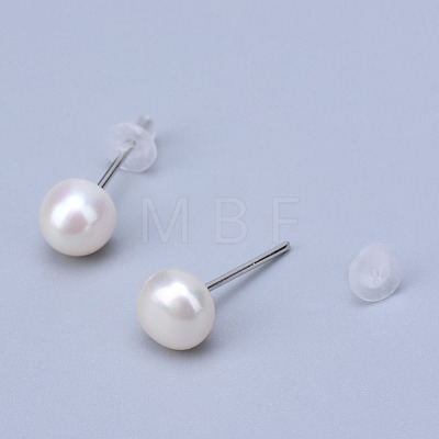 Natural Pearl Ear Studs EJEW-R133-06-1