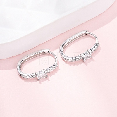 Oval 925 Sterling Silver Micro Pave Clear Cubic Zirconia Hoop Earrings EJEW-K317-09P-1