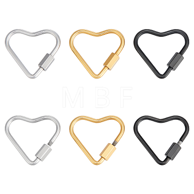 6Pcs 3 Colors 304 Stainless Steel Screw Carabiner Lock Charms STAS-UN0064-05-1