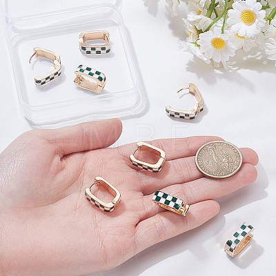 4 Pairs Rectangle with Tartan Pattern Alloy Enamel Hoop Earrings EJEW-SC0002-26C-1