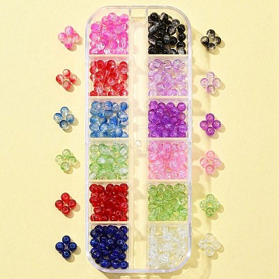 12 Colors Transparent Baking Painted Crackle Glass Beads CCG-FS0001-02A-1