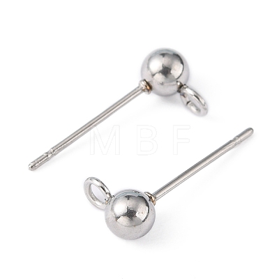 Original Color 304 Stainless Steel Ball Post Stud Earring Findings X-STAS-R043-1