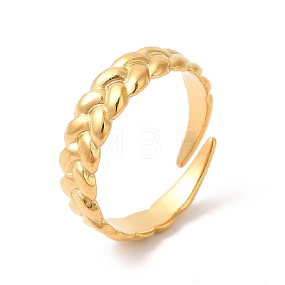 Ion Plating(IP) 304 Stainless Steel Twist Rope Shape Open Cuff Ring for Women RJEW-E063-31G-1