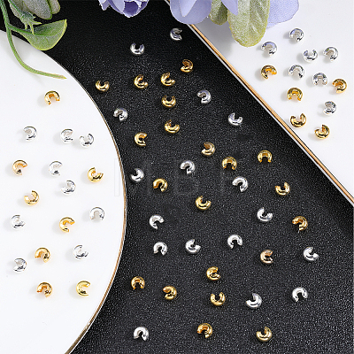 SOFPLATE 200Pcs 2 Colors Brass Crimp Beads Covers KK-SP0001-90B-1