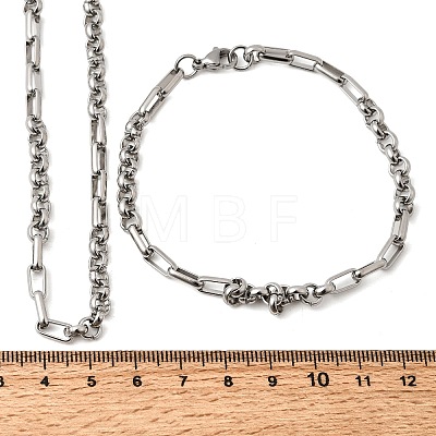 304 Stainless Steel Link Chain Bracelet & Necklace Jewelry Sets SJEW-L199-17P-1