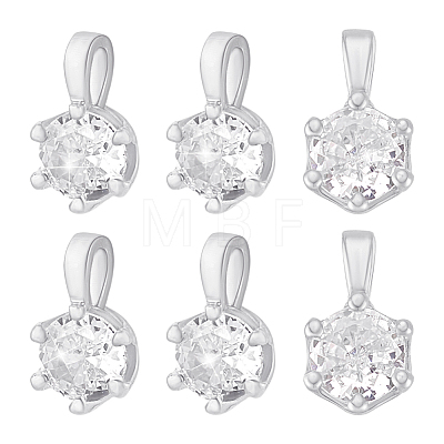 6Pcs 925 Sterling Silver Pave Clear Cubic Zirconia Flat Round Charms STER-PH0004-46P-1