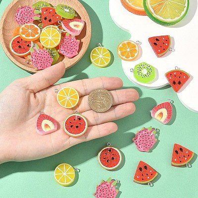 35Pcs 7 Styles Fruit Theme Spray Painted Opaque Resin Pendants RESI-YW0006-09-1