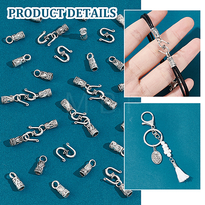  100PCS Tibetan Style Alloy Cord Ends with 100PCS Alloy Hook and S-Hook Clasps TIBE-NB0001-28-1