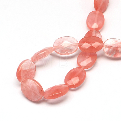 Faceted Oval Cherry Quartz Glass Beads Strands G-R303-15-1