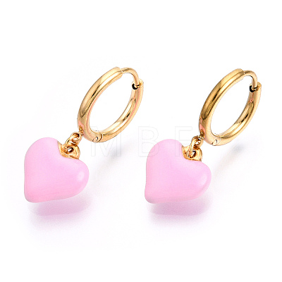 Enamel Heart Dangle Hoop Earrings EJEW-T018-01D-1