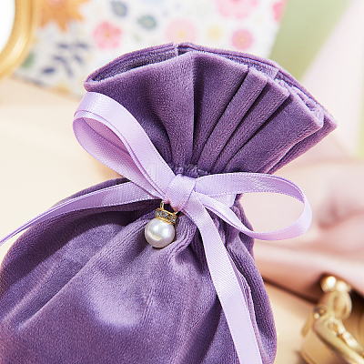 Velvet Jewelry Bags with Drawstring & Plastic Imitation Pearl TP-CJC0001-03H-1