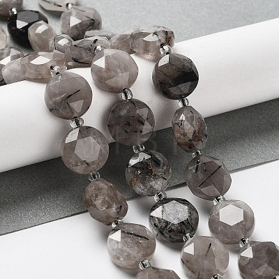 Natural Black Rutilated Quartz Beads Strands G-NH0004-027-1