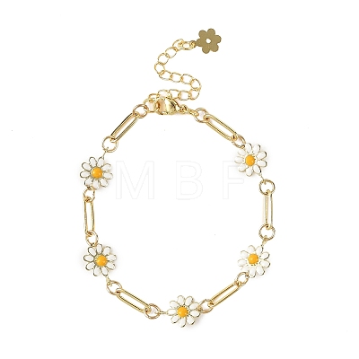 Brass Enamel Flower Link Chain Bracelets for Women BJEW-JB14167-01-1