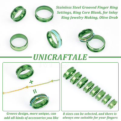 Unicraftale 16Pcs 8 Size 201 Stainless Steel Grooved Finger Ring Settings STAS-UN0051-60B-1